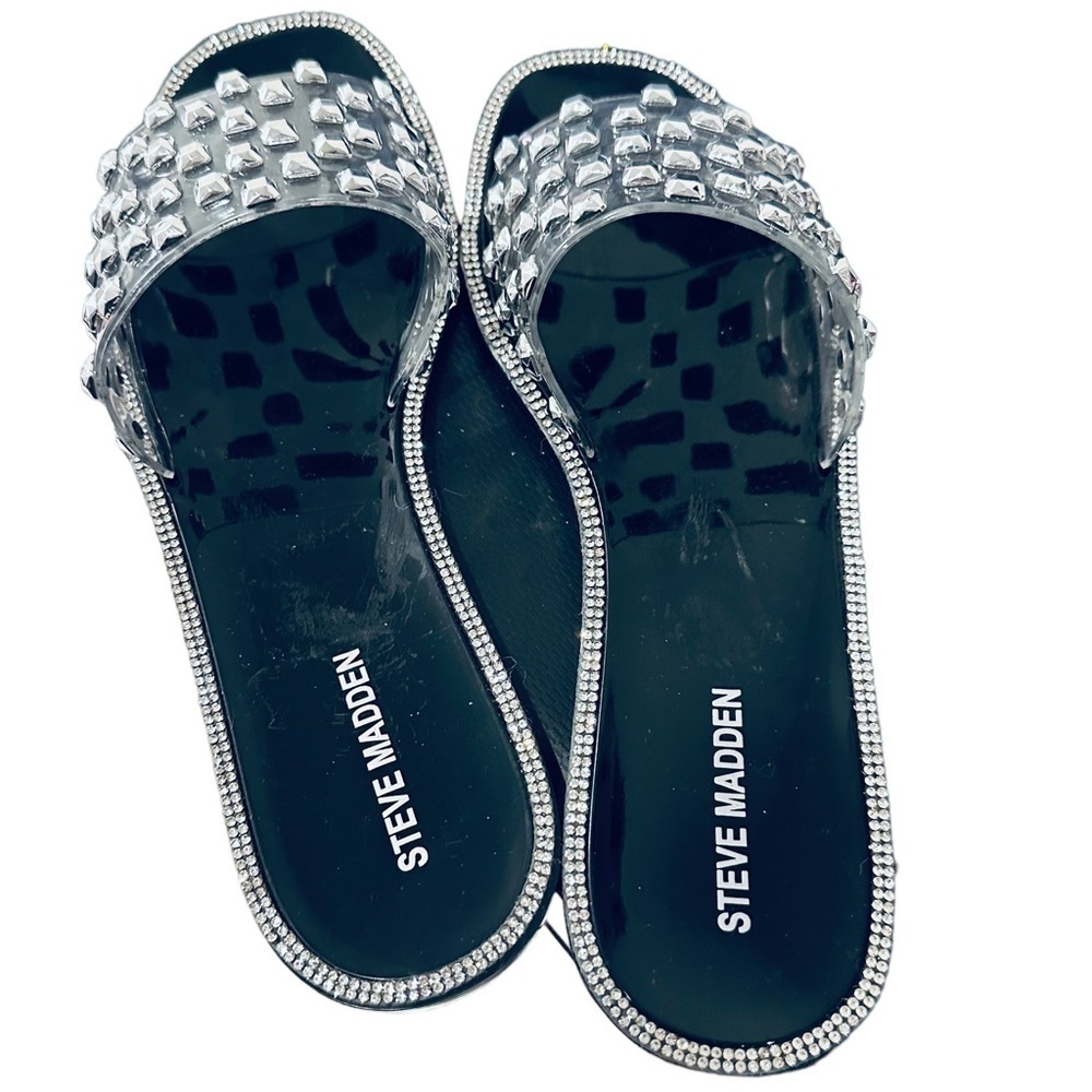 New! Steve Madden Jynn Black Jelly Slide Studs Jeweled Size 9 - Picture 9 of 9
